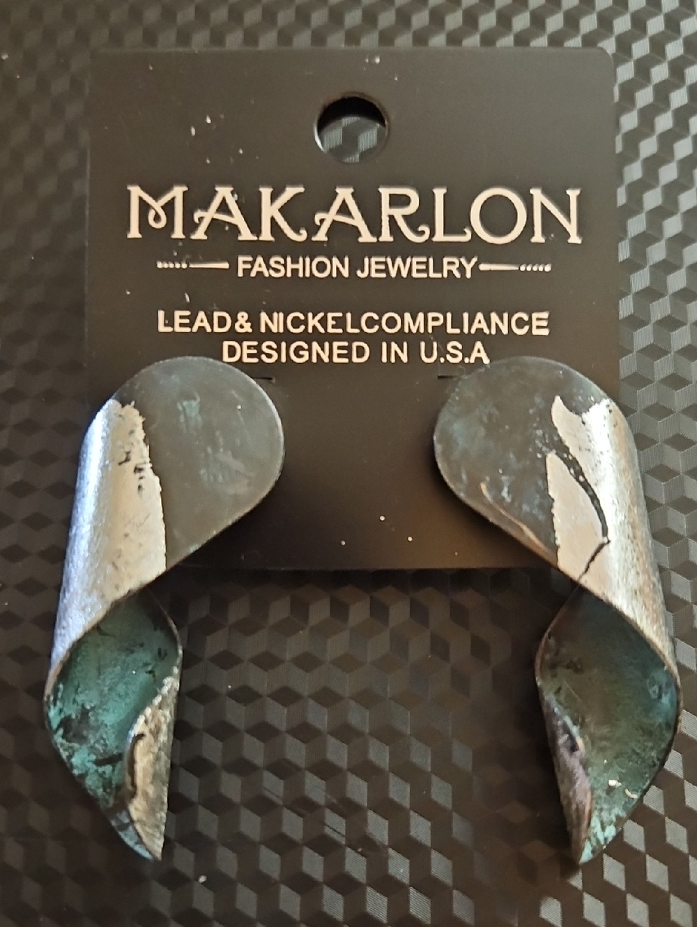 Makarlon Twisted Metal Drop Earrings in Patina Green and Silver